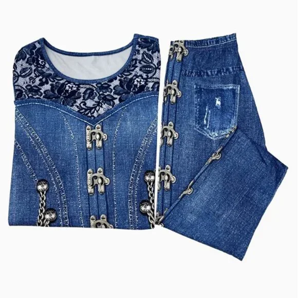 New! Corset Lace Faux Denim 2-Piece Set – Size 6 Medium – NWT - Picture 5 of 16